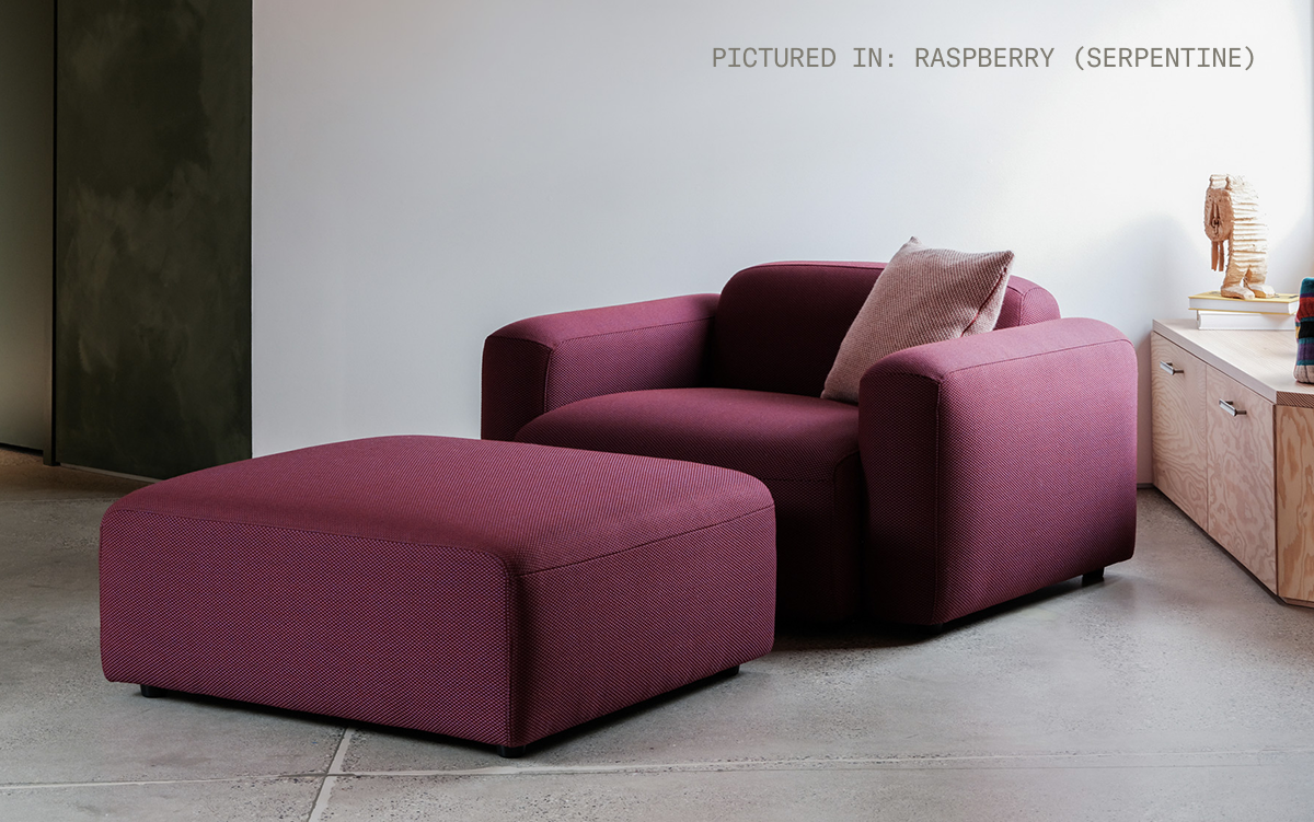 The Soft Serve Lounge Chair, pictured in Raspberry (Serpentine by Kvadrat)