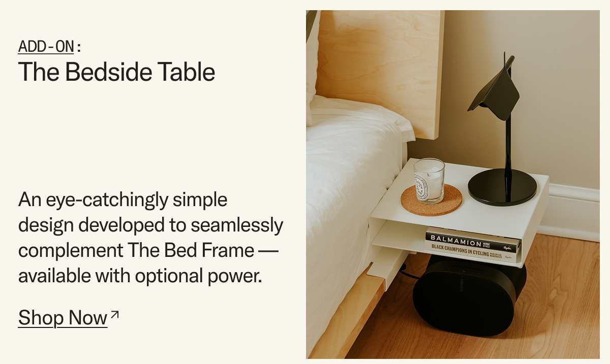 An eye-catchingly simple design developed to seamlessly complement The Bed Frame — available with optional power.