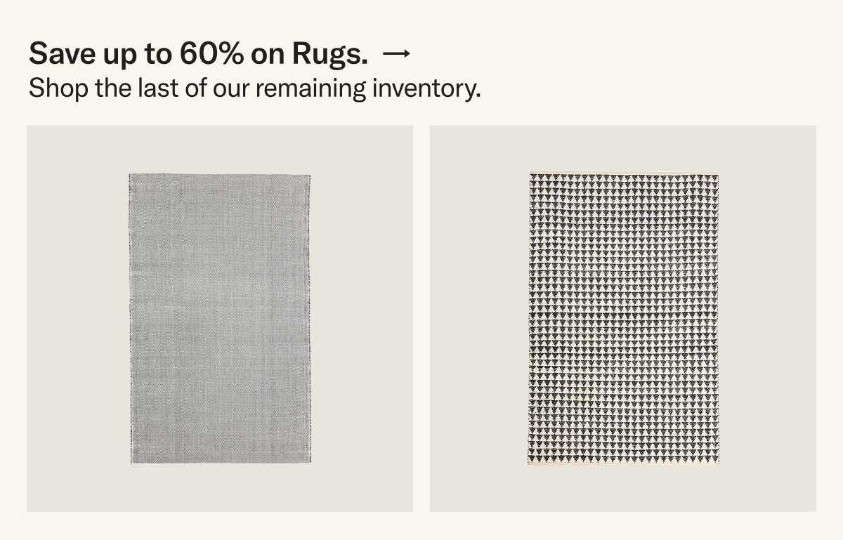 Save 60% on our remaining inventory of rugs.