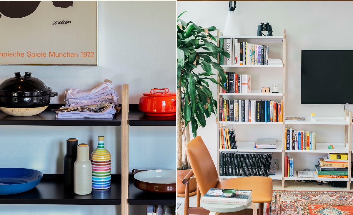 An array of possibilities. The Shelving System comes in a range of sizes, colors, and possible configurations.