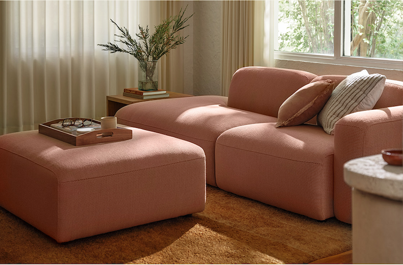 Pictured: Soft Serve Sectional in Safflower (Serpentine)