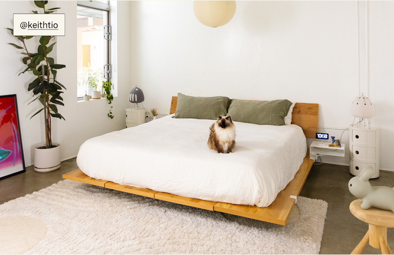 The Bed Frame in Oak at home with @keithtio 's furry friend. 