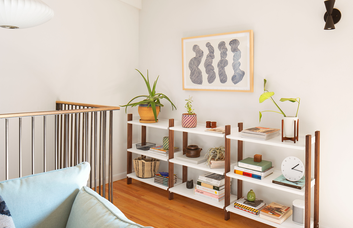 Pictured: The Shelving System in White/Walnut