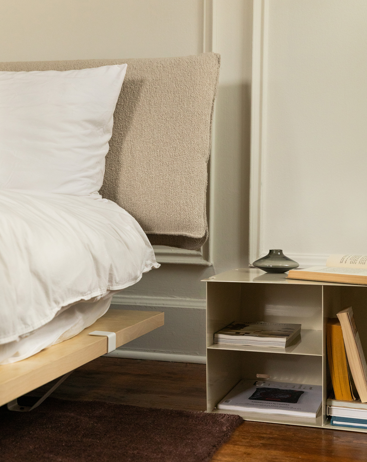 Pictured: The Floyd Bed — Original with Upholstered Headboard Add-On & The Block