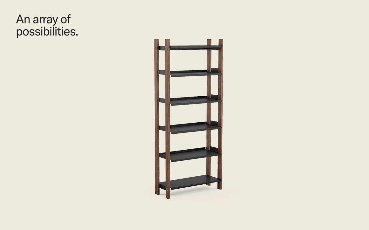 An array of possibilities. The Shelving System comes in a range of sizes and colors.