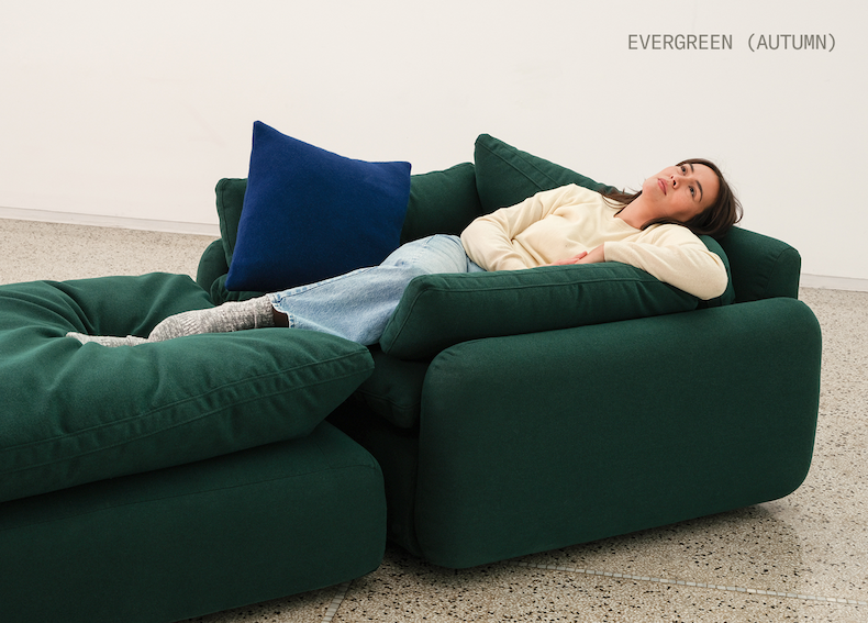 Pictured: The Sink Down Lounge Chair in Evergreen (Autumn).