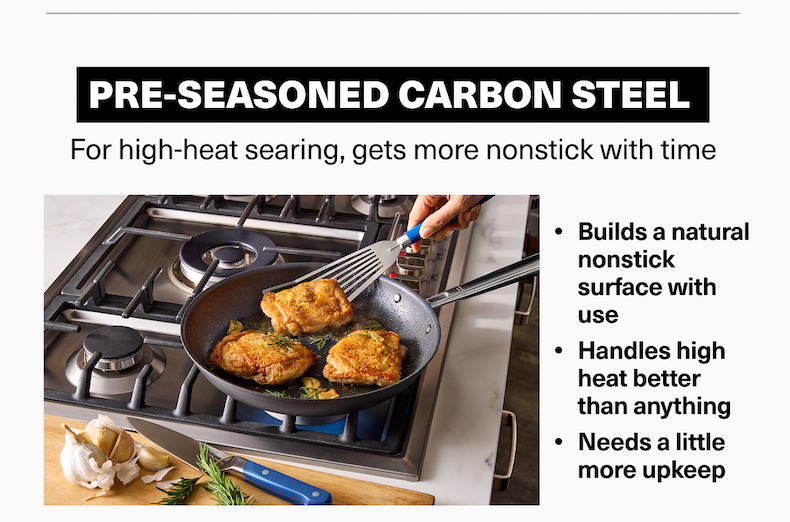 Pre-seasoned carbon steel