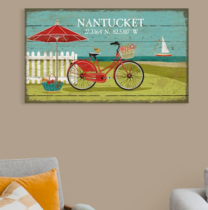 Beach Cottage and Bicycle Latitude Sign