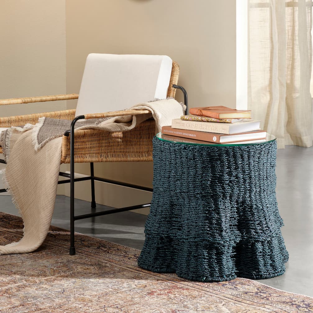 Teal Green Fair Isle Sea Grass Woven Side Table