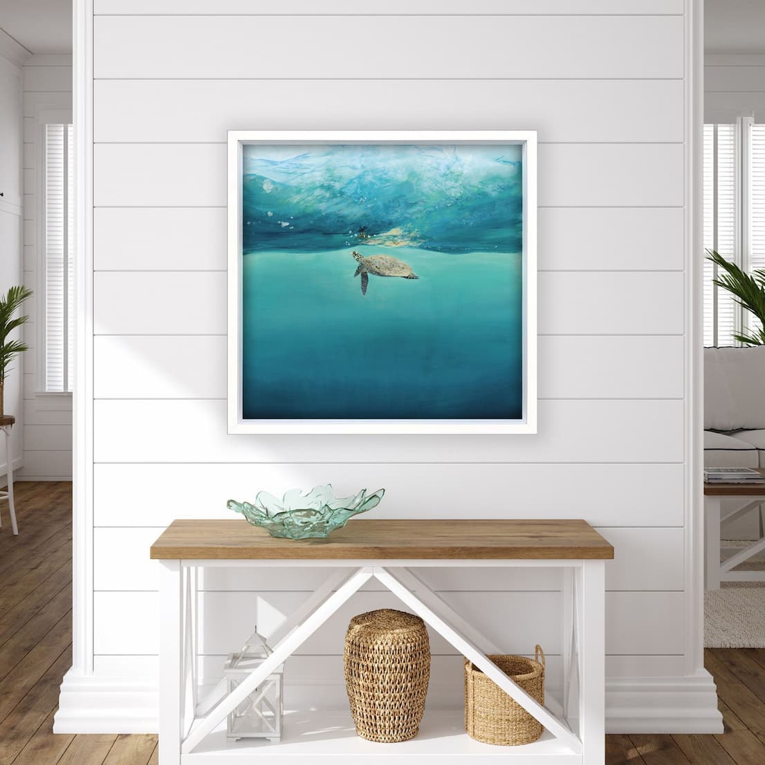 Azure Lagoon Sea Turtle Art in room image