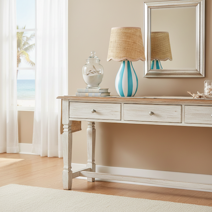 Turquoise Cabana Lamp + Long Island Rug