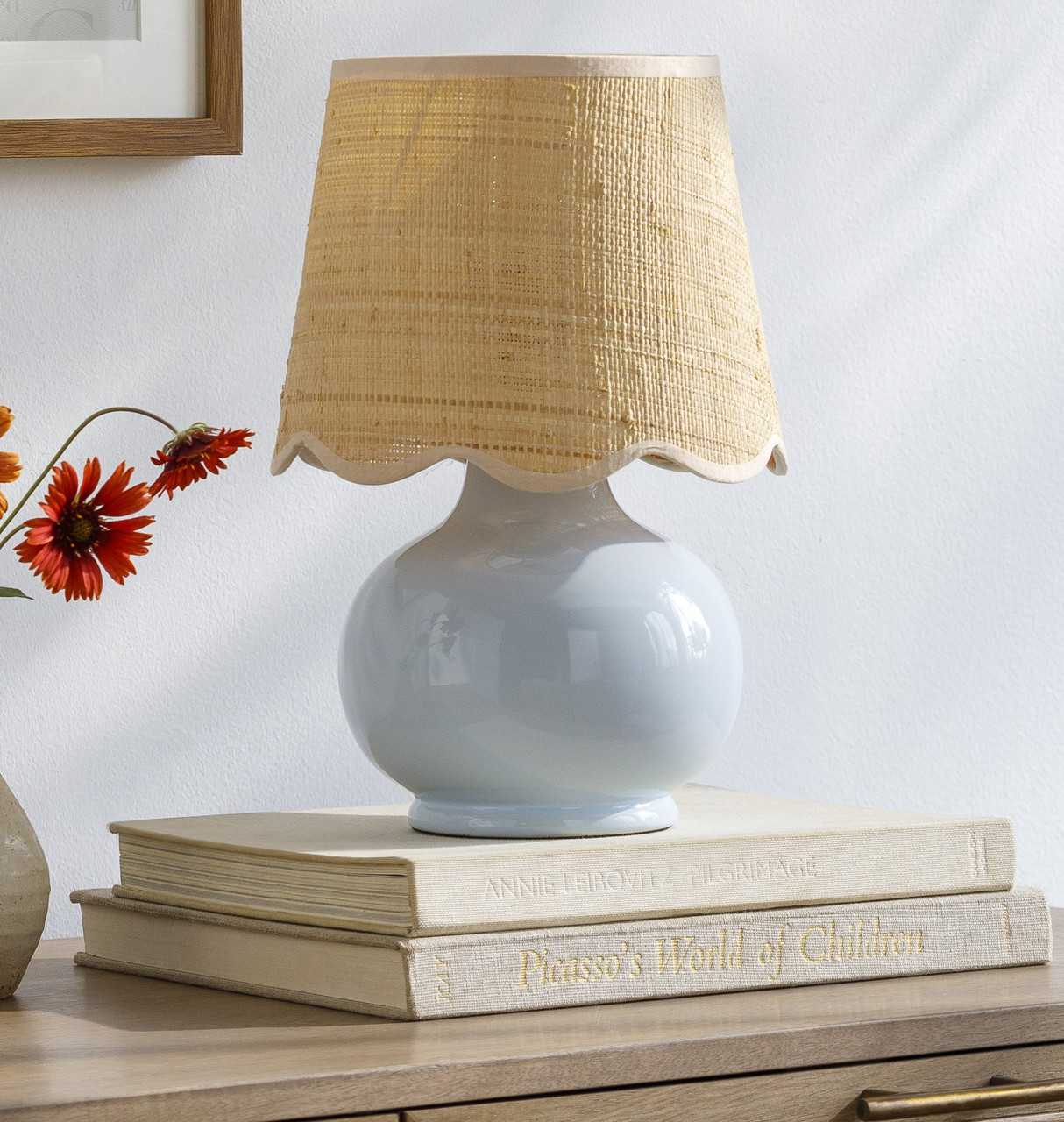 Chatham Bay Light Blue Accent Lamp with Raffia Shade