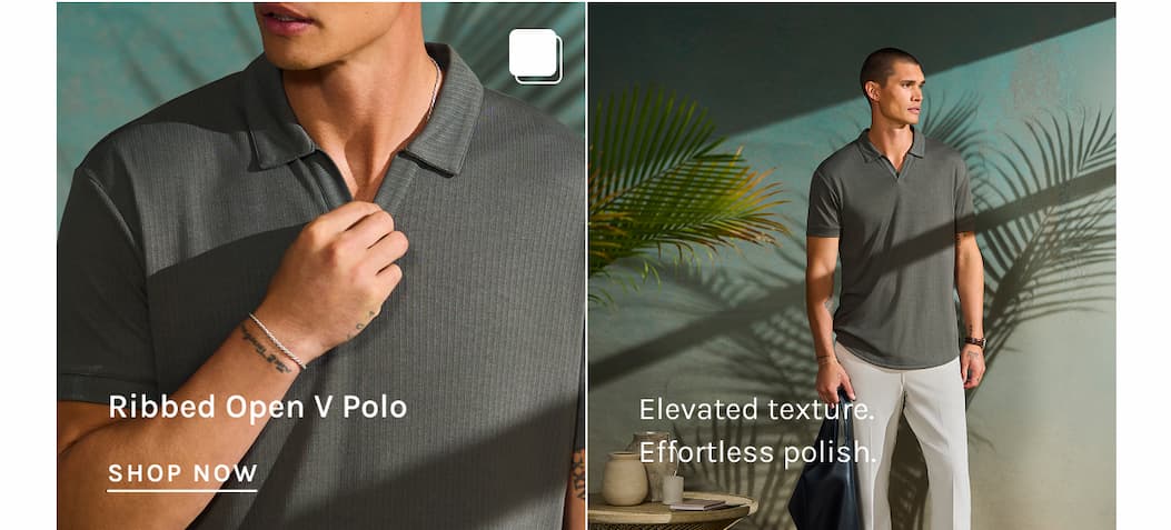 Ribbed Open V Polo Elevated texture. Effortless polish. SHOP NOW