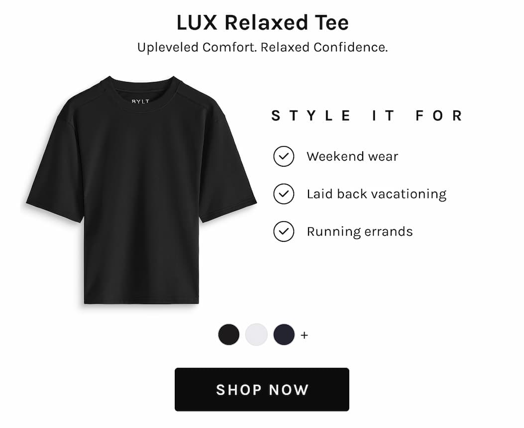 LUX Relaxed Tee Upleveled Comfort. Relaxed Confidence.  STYLE IT FOR ✓ Weekend wear ✓ Laid back vacationing ✓ Running errands  [[SHOP NOW]]