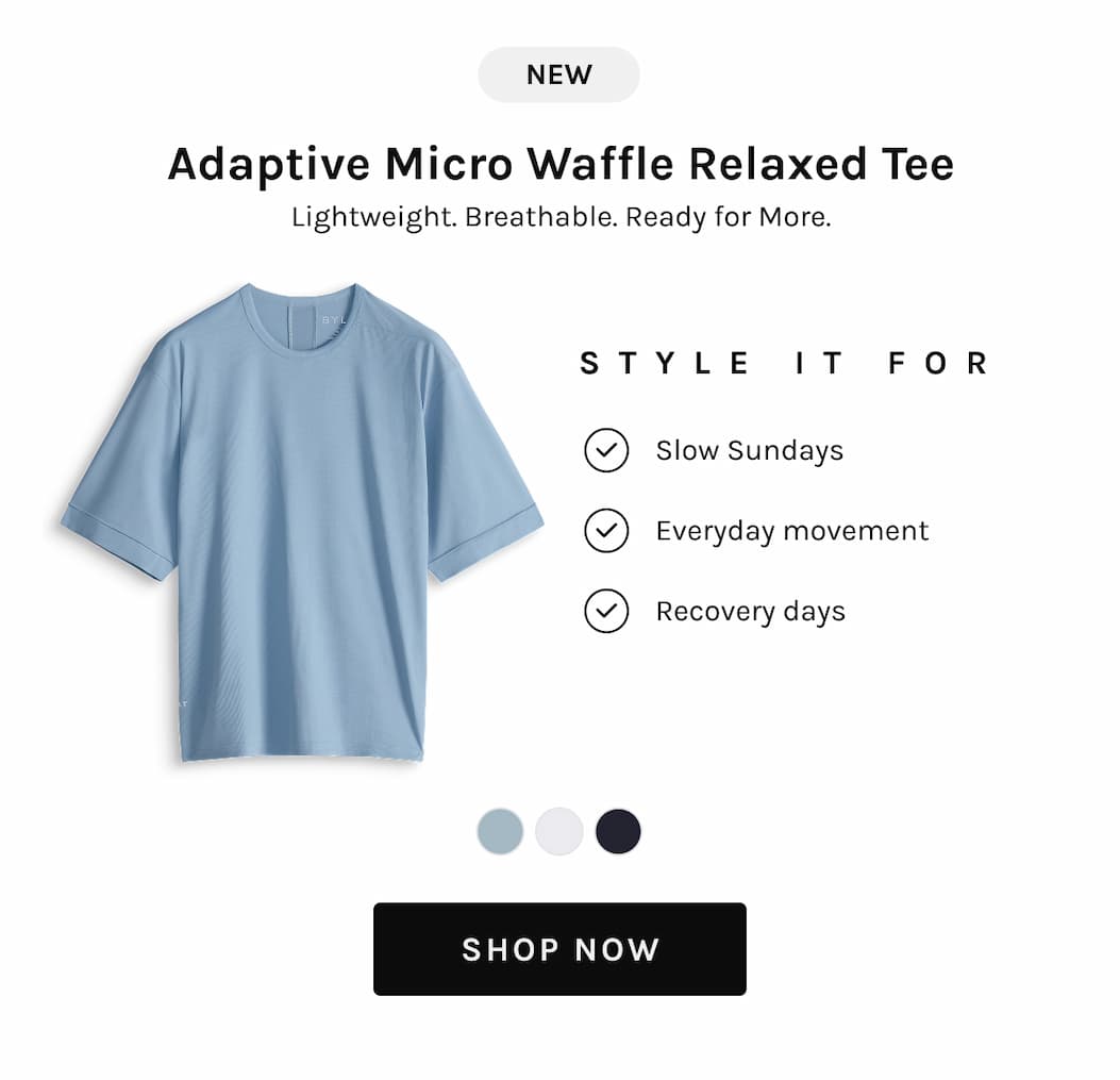 NEW Adaptive Micro Waffle Relaxed Tee Lightweight. Breathable. Ready for More.  STYLE IT FOR ✓ Slow Sundays ✓ Everyday movement ✓ Recovery days  [[SHOP NOW]]