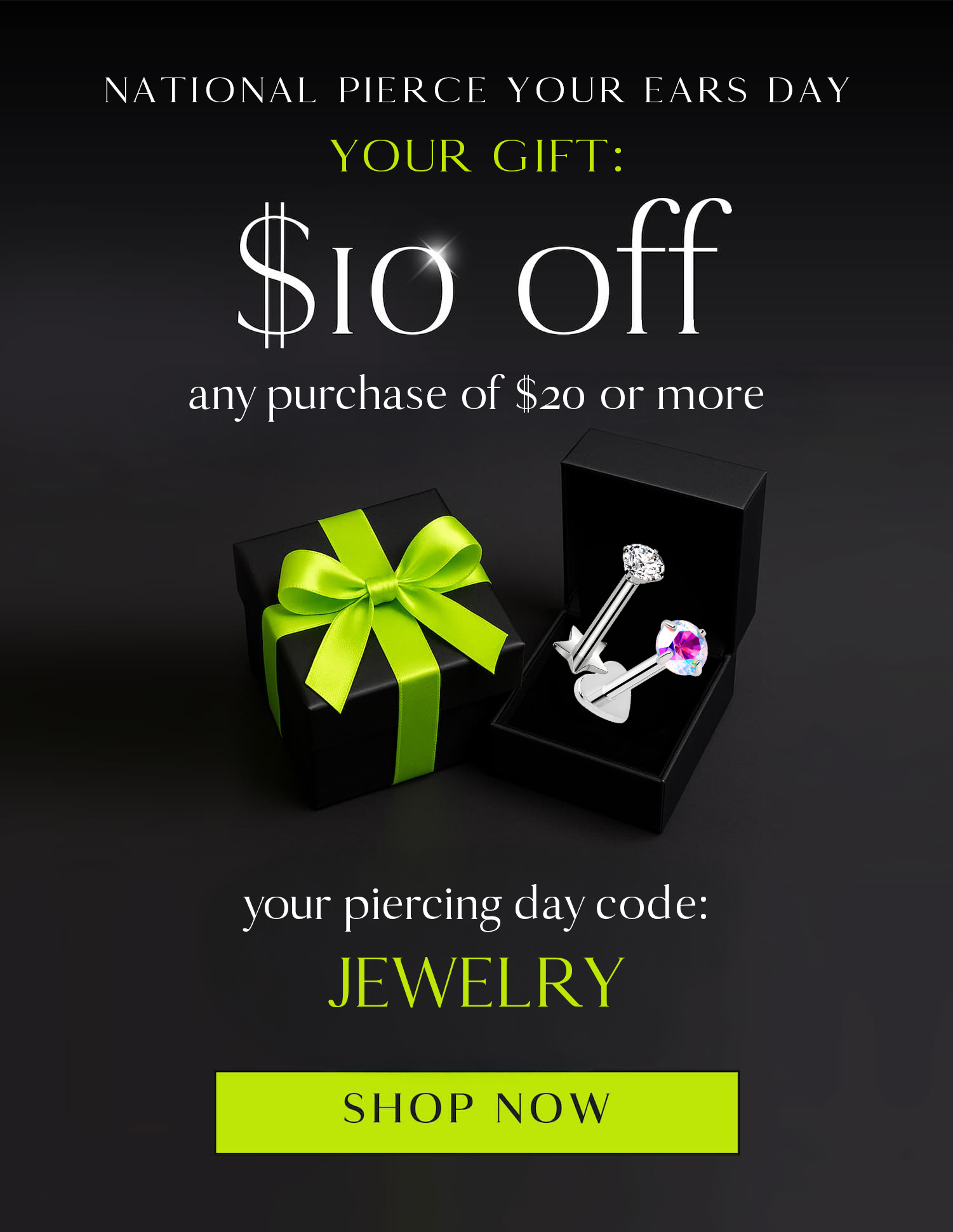 $10 off purchases $20+ use code: JEWELRY