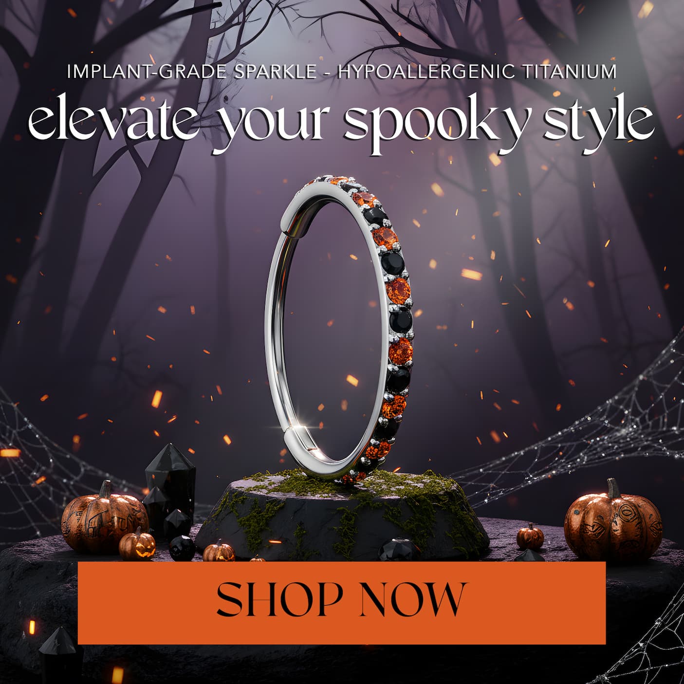 20 Gauge Micro Gem Titanium Hinged Nose Hoop - Halloween Nose Ring
