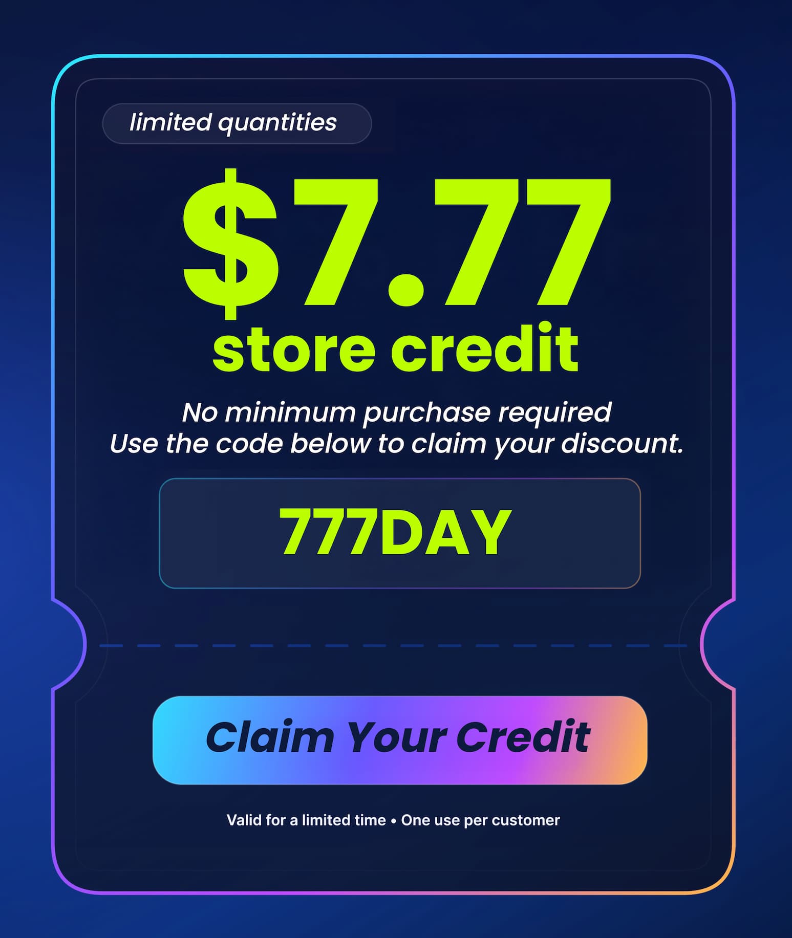 $7.77 store credit - use code 777DAY