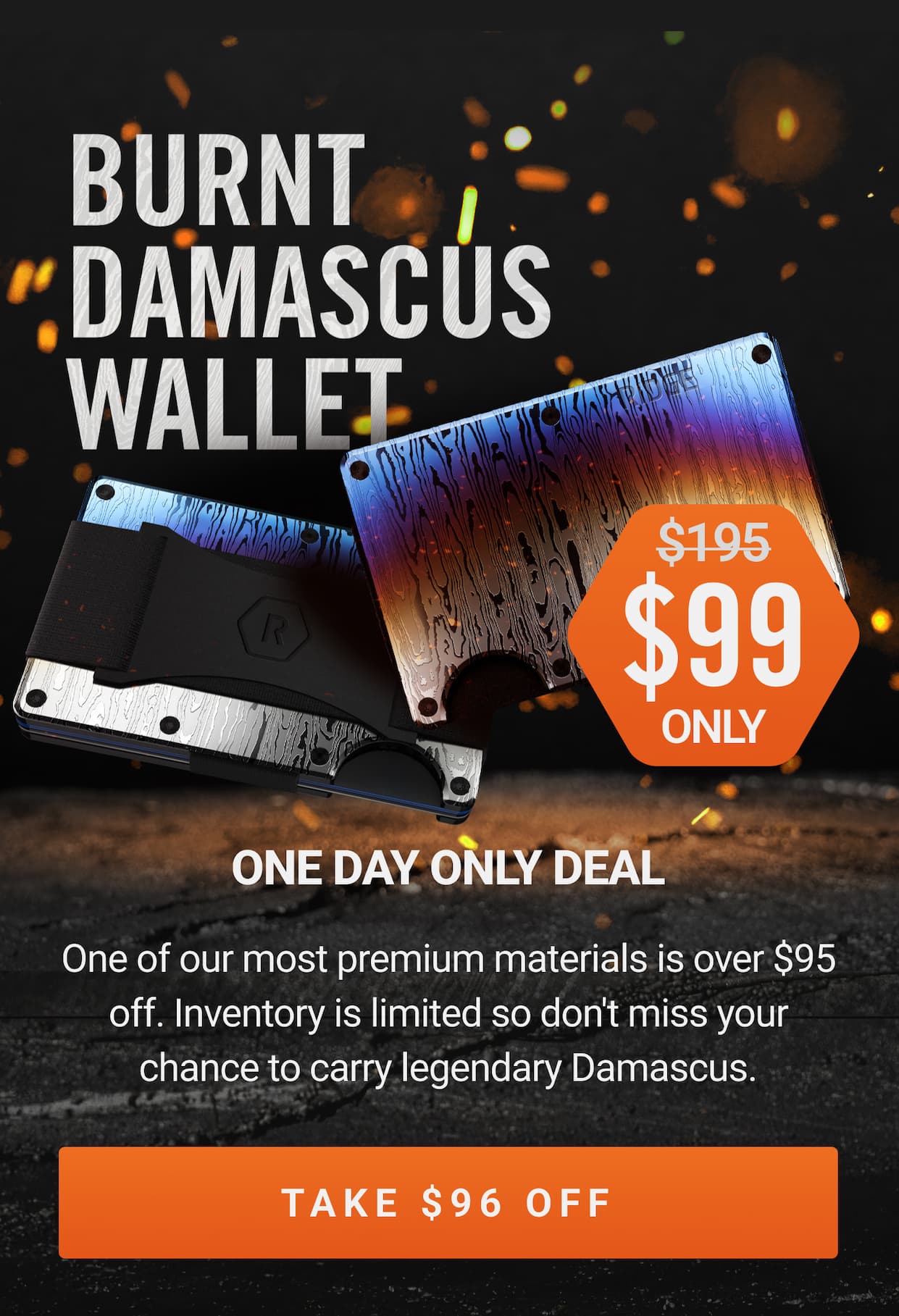 TODAY ONLY: $99 Burnt Damascus Wallet