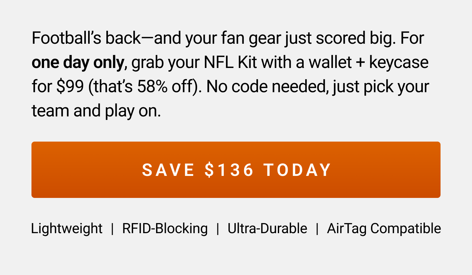 TODAY ONLY: $99 Aluminum NFL Kits