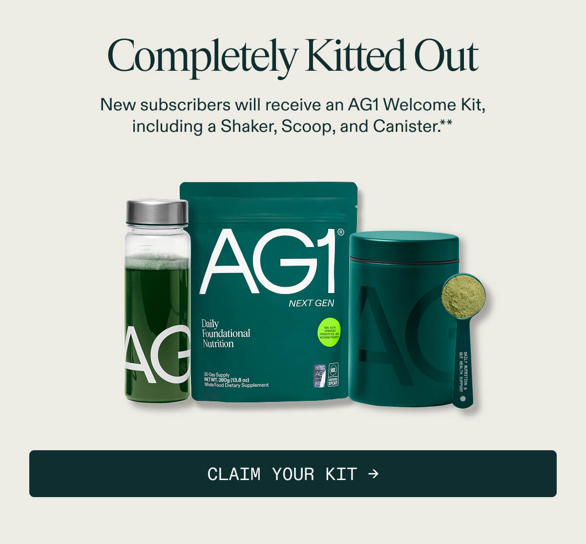 New subscribers will receive an AG1 welcome kit and a travel kit