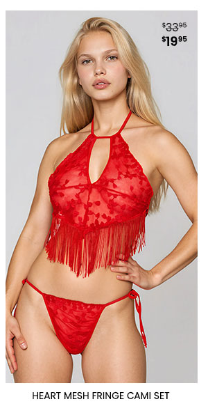 Heart Mesh Fringe Cami Set