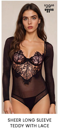 Sheer Long Sleeve Teddy with Lace