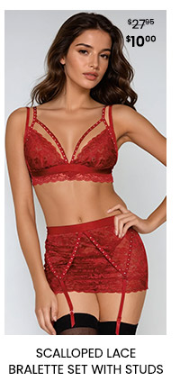 Scalloped Lace Bralette Set with Studs