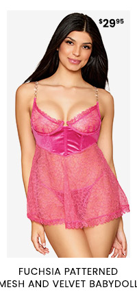 Fuchsia Patterned Mesh and Velvel Babydoll