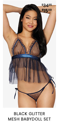 Black Glitter Mesh Babydoll Set