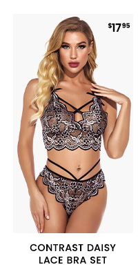 Contast Daisy Lace Bra Set