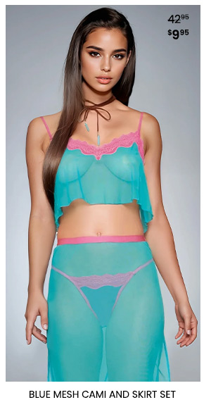 Blue Mesh Cami and Skirt Set