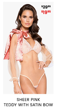 Sheer Pink Teddy with Satin Bow