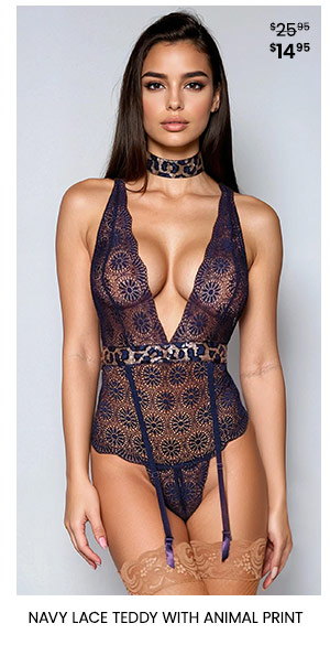 Navy Lace Teddy with Animal Print