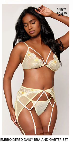 Embroidered Daisy Bra and Garter Set