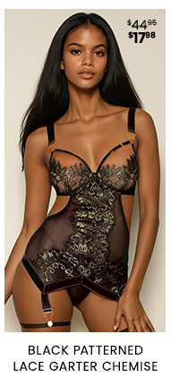 Black Patterned Lace Garter Chemise