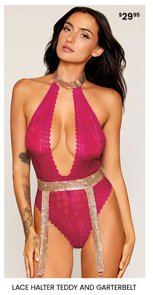 Lace Halter Teddy and Garterbelt