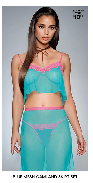 Blue Mesh Cami and Skirt Set