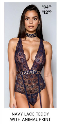 Navy lace teddy with animal print