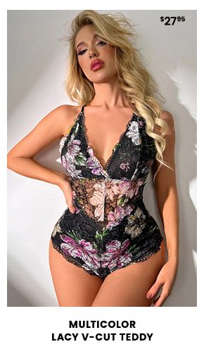 Multicolor Lacy V-Cut Teddy