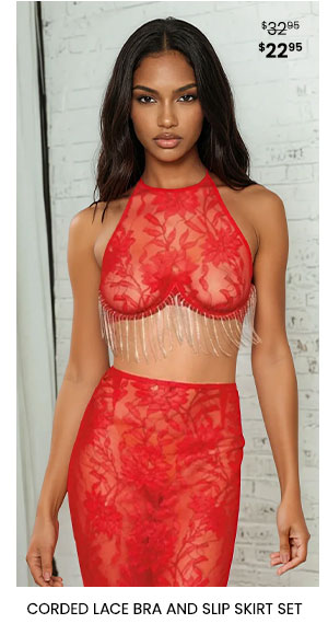 Corded Lace Bra and Slip Skirt Set