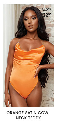 Orange Satin Cowl Neck Teddy