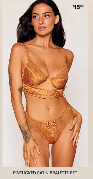 Pintucked Satin Bralette Set