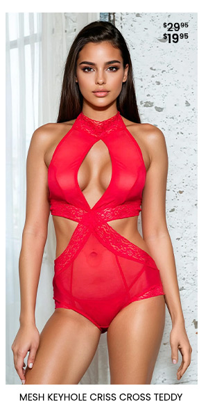Mesh keyhole criss cross teddy