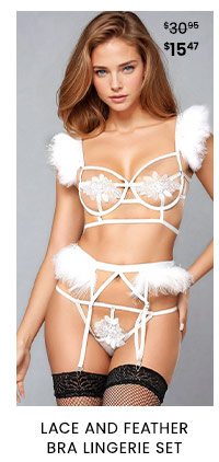 Lace and Feather Bra Lingerie Set