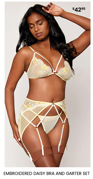 Embroidered Daisy Bra and Garter Set