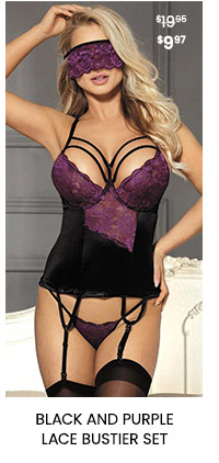 Black and purple lace bustier set