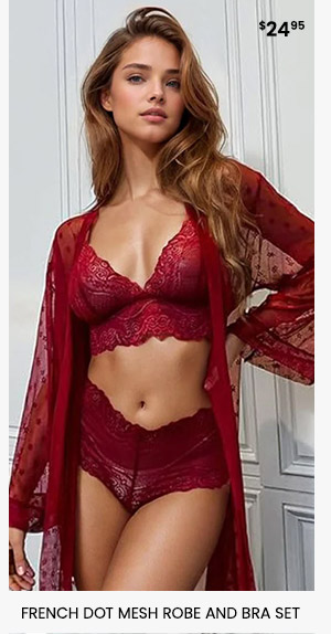 French Dot Mesh Robe and Bra Set
