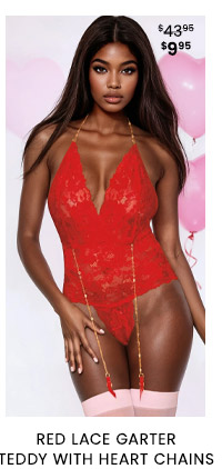 Red Lace Garter Teddy with Heart Chains