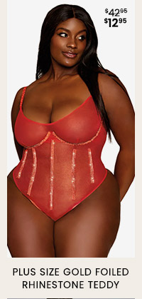 Plus Size Gold Foilded Rhinestone Teddy